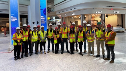 Rutgers engineering students in the new terminal at Newark International Airport