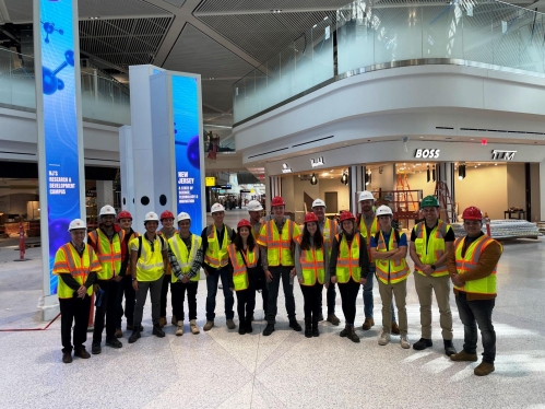 Rutgers engineering students in the new terminal at Newark International Airport
