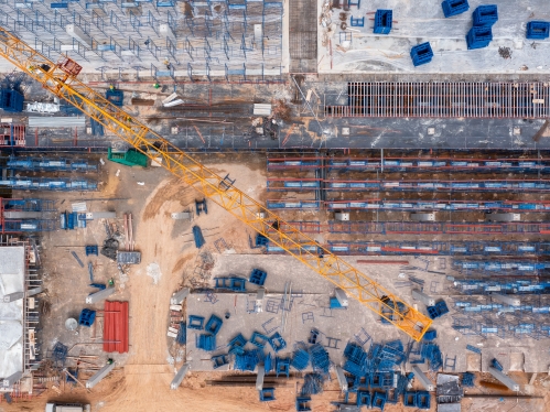 Aerial view of a construction site.