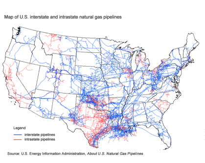 Map of U.S. interstate and intrasate natural pipeline.